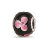 Reflection Beads Sterling Silver Hand Blown Pink Floral Black Glass Bead