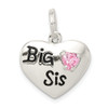 .925 Sterling Silver Children's CZ Big Sis Heart Charm Kids Solid Pendant - QC4578