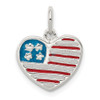.925 Sterling Silver Red White & Blue Enameled American Flag & Heart Pendant - QC8638