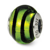 Black & Green Italian Murano Glass Bead .925 Sterling Silver Reflection Beads - QRS1506