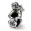 CZ March Birthstone Bead .925 Sterling Silver Antique Finish Reflection Beads - QRS446