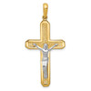14K Yellow And White Gold Solid Polished Hollow Crucifix Pendant