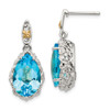 Blue Topaz Dangle Post Earrings Sterling Silver and 14K Gold Accent Shey Couture - QTC975