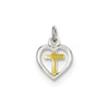 .925 Sterling Silver Rhodium Plated & Vermeil Cross in Heart Charm Kids Pendant