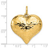 14K Yellow Gold 3-D Hollow Polished Hammered Large Love Heart Charm Pendant