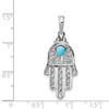 14K White Gold Solid Polished Turquoise Filigree Chamseh Pendant