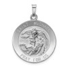 14K White Gold Satin & Polished Saint Michael Pray For Us Medal Round Pendant - XR511