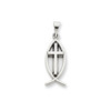 14K White Gold Polished Solid Latin Cross and Ichthus Fish Religious Pendant - XR522