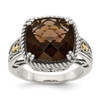 Sterling Silver w/ 14k Smoky Quartz Fleur De Lis Ring Size 6 to 8 Shey Couture