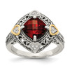 Sterling Silver w/ 14k Cushion Garnet & Diamond Heart Ring Sz 6 - 8 Shey Couture