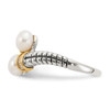 Pearl Diamond By Pass Ring Sterling Silver 14K Accent .03 Ct Sz 6-8 Shey Couture