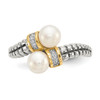 Pearl Diamond By Pass Ring Sterling Silver 14K Accent .03 Ct Sz 6-8 Shey Couture
