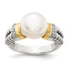 FW Pearl & Diamond Ring Silver w/ 14K Gold Accent 0.03 Ct Size 6-8 Shey Couture