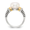 FW Pearl & Diamond Ring Silver w/ 14K Gold Accent 0.03 Ct Size 6-8 Shey Couture