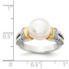 FW Pearl & Diamond Ring Silver w/ 14K Gold Accent 0.03 Ct Size 6-8 Shey Couture