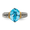 Blue Topaz Antiqued Ring .925 Silver w/ 14K Gold Accent Size 6 - 8 Shey Couture