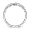 14k White Gold Men's 3 Stone Diamond Wedding Band Inlay Center Ring 1/8 Ct.