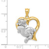 14k Two Tone Diamond Cut Solid Satin Casted Open Back Cat In Heart Charm Pendant