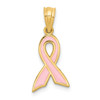 14K YELLOW GOLD SMALL ENAMELED PINK BREAST CANCER AWARENESS RIBBON PENDANT