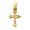14K Yellow Gold Solid Polished Casted Small Budded Cross Pendant