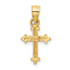 14K Yellow Gold Solid Polished Casted Small Budded Cross Pendant
