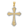 14K Yellow White Gold Polish Diamond Cut Filigree Cross Religious Charm Pendant