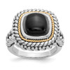 Onyx Cabochon Ring .925 Sterling Silver & 14K Gold Accent Size 6-8 Shey Couture