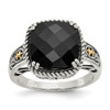 Sterling Silver w/ 14k Black Onyx Fleur De Lis Square Ring Sz 6 - 8 Shey Couture