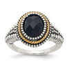 Sterling Silver w/ 14k Black Onyx Oval Milgrain Ring Size 6 to 8 Shey Couture