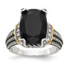 Sterling Silver w/ 14k Black Onyx & Diamond Cushion Ring Size 6 - 8 Shey Couture