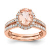 14k Rose Gold Morganite & Diamond Oval Halo Engagement Ring Bridal Set 1.67 TCW