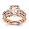 14k Rose Gold Morganite & Diamond Halo Engagement Ring 3 Pc Bridal Set 1.74 TCW
