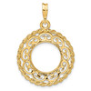 14k Yellow Gold Rope & Scroll Frame Coin Bezel Prong Mounting For Various Coins