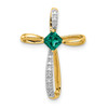 10k Yellow Gold Diamond & Created Emerald Ribbon Cross Slide Pendant 0.47 Tcw