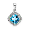 10k White Gold Cushion Cut Topaz & Diamond Tilted Square Halo Pendant 2.04 Tcw
