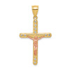 10k Yellow Gold w/ Rose Tone  Cubic Zirconia | CZ Texture Cross Crucifix Pendant