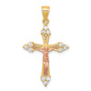 10k Two Tone Gold Cubic Zirconia | CZ | Clustered Pointed Cross Crucifix Pendant