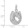 14K White Gold Polished Horse Head in Horseshoe Good Luck Pendant For Necklace
