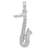 14K White Gold 3 Dimentional Tenor Saxophone Polished Charm Pendant For Necklace