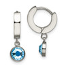 Stainless Steel Polished w/ Blue Crystal Small Round Dangler Hinged Hoop Earring