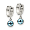 Stainless Steel Polished w/ Blue Crystal Small Round Dangler Hinged Hoop Earring