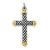 .925 Sterling Silver Gold & Black Rhodium Criss Cross Design Cross Pendant