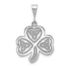 14K White Gold Polished and Patterned Trinity Clover Charm Pendant For Necklace