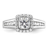 14k White Gold Solitaire Lab Grown Diamond Halo Grooved Engagement Ring 1 Ct.