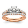 Rose Gold Three Stone Lab Diamond Bar Set Engagement Ring | Bridal Set 1.07 TCW
