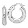 925 Sterling Silver Rhodiumed Women's 6mm x 26mm D/C Hollow Tube Hoop Earrings