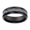 Men's Black Tungsten Beveled Edge w/ Grey Carbon Fiber Inlay Comfort Fit 8mm Wedding Band | Size 7 to 14