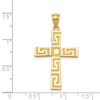 14K Yellow Gold Polish Greek Key Textured Crucifix Cross Religious Charm Pendant
