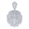 925 Sterling Silver White & Pink Round Cut Moissanite Men's Lion Pendant Iced Out Charm | 1.76 Ct.