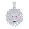 925 Sterling Silver White & Pink Round Cut Moissanite Men's Iced Out Lion Pendant Red Enamel Charm | 6.36 Ct.